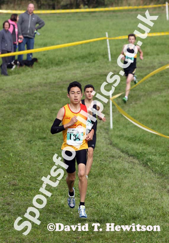 Markhim Lonsdale (Crook) leads the under-15 boys,Sherman Cup, Hedley Farm, Tanfield,  County Durham.